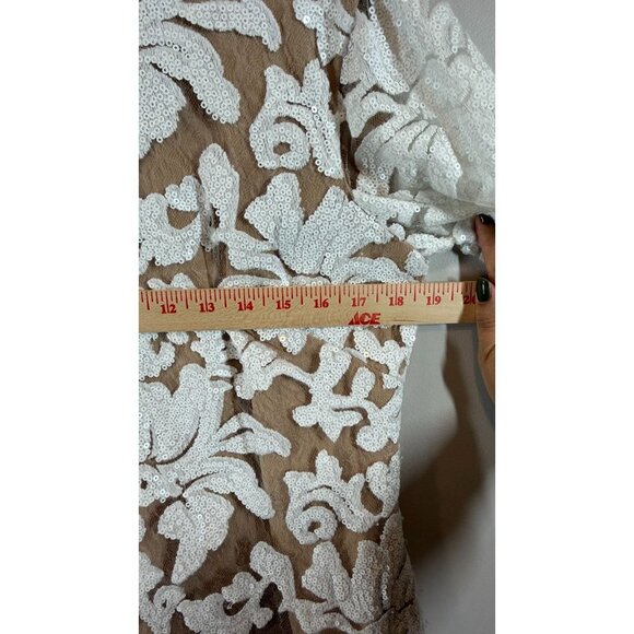 DRESS THE POPULATION Size L White Ivory Sequin Lace Mini Dress Formal - Picture 7 of 13